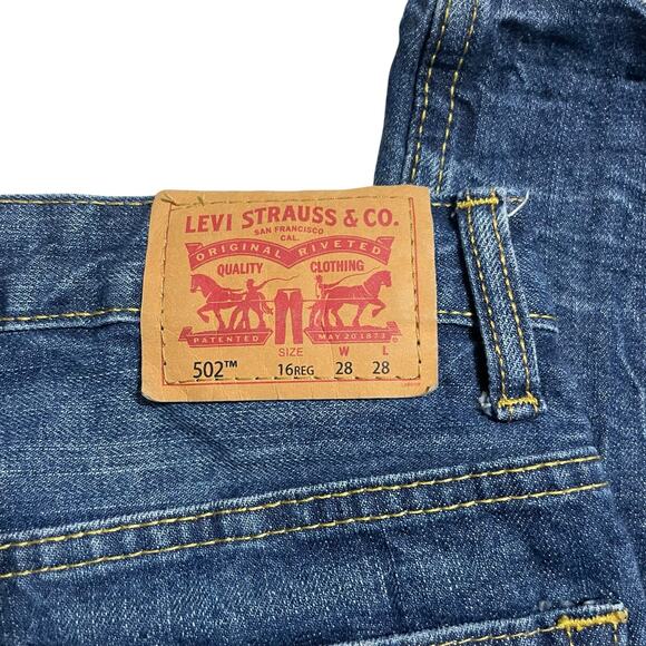 Levis 502 Jeans Youth Size 16 Big Boys Regular Fit Tapered Blue Denim Distressed - Picture 7 of 13